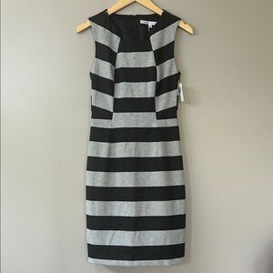 NWT Trina Turk Martha Striped‎ Sleeveless Shift Dress Size 0 Gray/Black